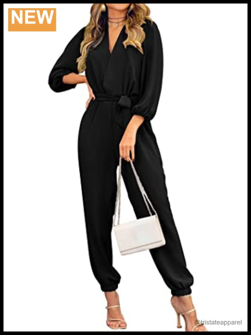 Womens Long Sleeve Jumpsuit V Neck Belted Pockets Fall One Piece Outfit